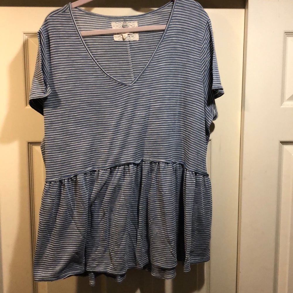 Striped blue and white peplum shirt size 2x